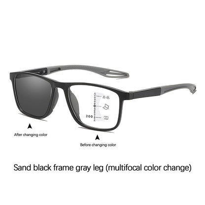 Sport Intelligent Photochromic Bifocal Reading Glasses Multi Focus Blue Light Blocking Presbyopia Glasses with Nose Pads for Men Women