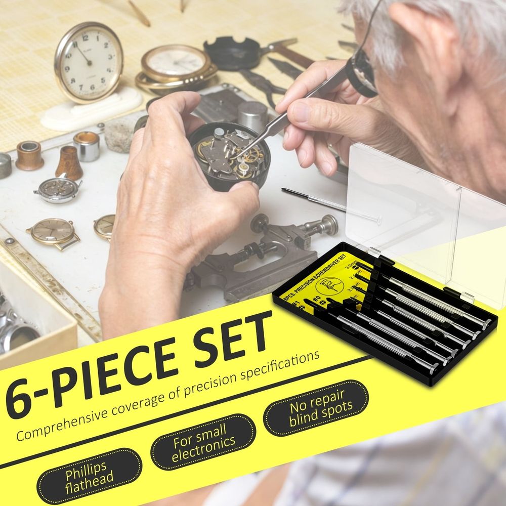 6Pcs Precision Screwdriver Set with Transparent Storage Box Palm Rotation Labor Saving Design for Phone Watch Tiny Electronic