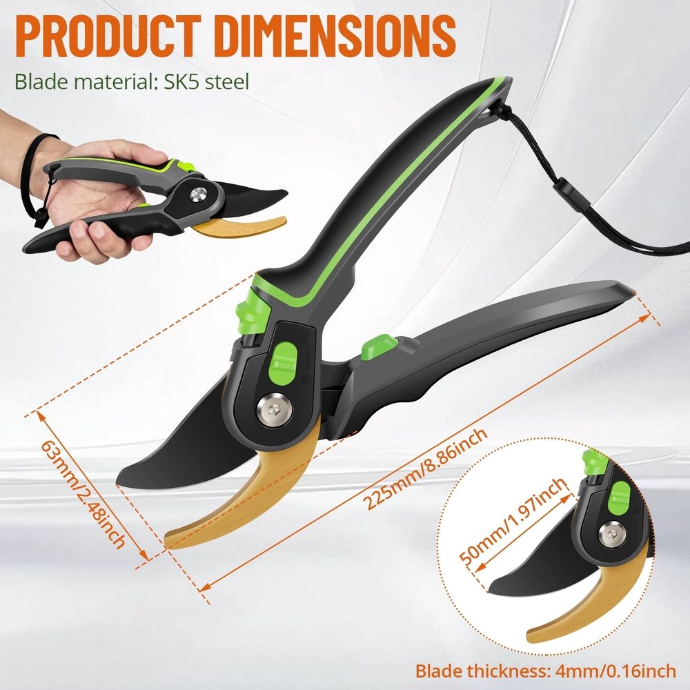 Pruning Shears, Professional Gardening Scissors with Safety Lock and SK5 Steel Blade Precise Gardening Clippers for 1 Inch Branch Shrub Rose