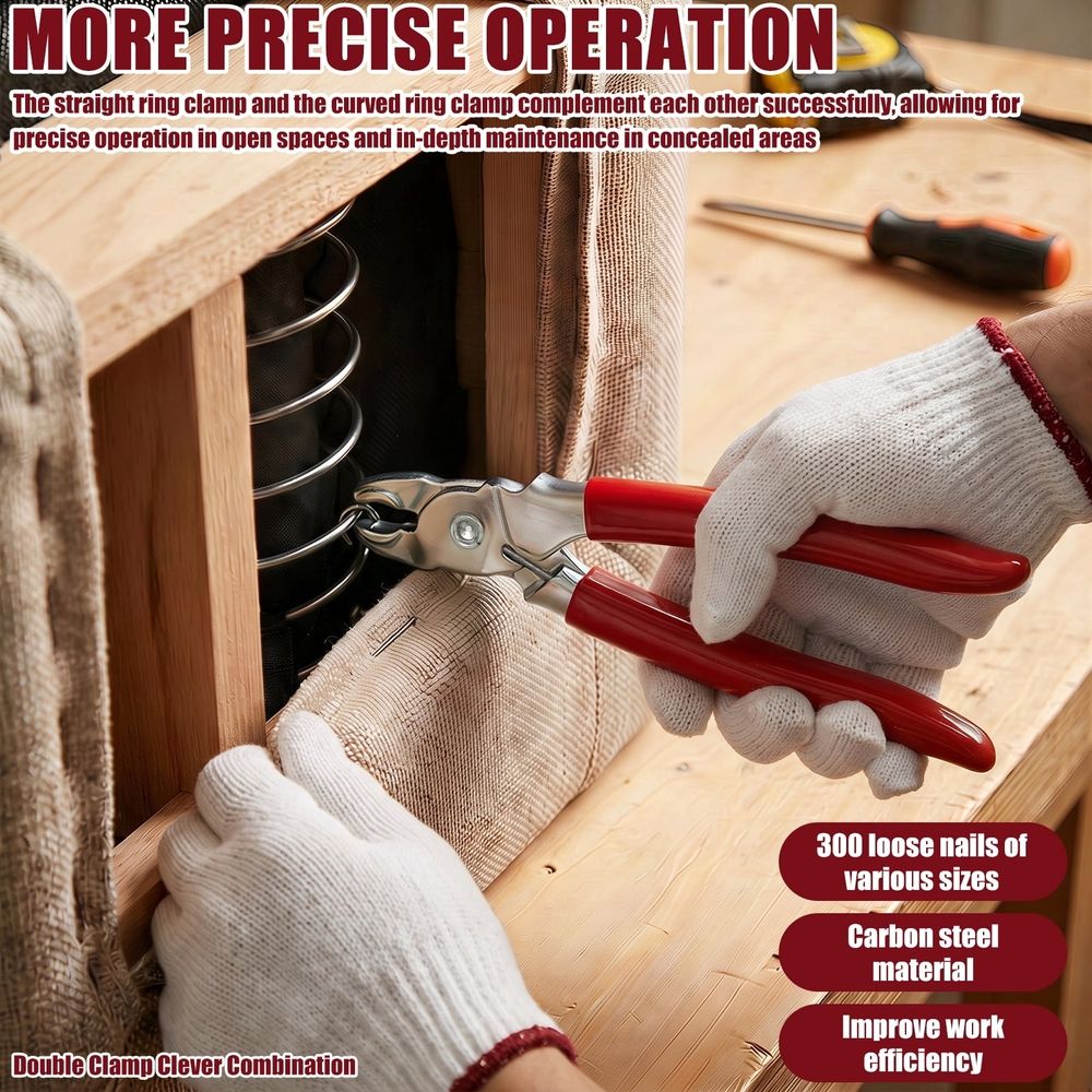 Straight Hog Ring Pliers, Dual Pliers Design, Added Hand Protection for Auto Upholstery And Pet Cage Fence Maintenance