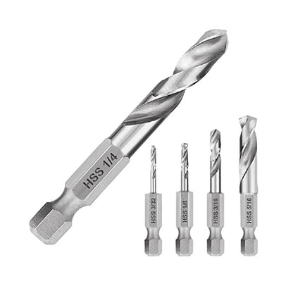1/4 Hex Shank Drill Bit Set 5PCS Stubby for Metal M2 Short Length Steel Quick Change Chuck