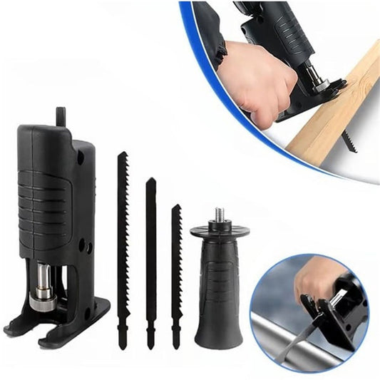 Reciprocating Saw Attachment | Drill to Saw Converter Tool with 3 Blades | Portable Cutting Tool for Wood, Plastic & Metal | 7mm Chuck Adapter