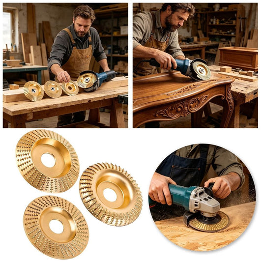 3Pcs 22mm Arbor Woodworking Grinding Discs, Alloy Steel Carving Shaping Wheel for Angle Grinder, Buffing & Flooring Tool