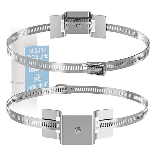 Adjustable Sign Mounting Brackets,2 Pcs Stainless Steel Pole Clamps for Larger Poles 4-15in,Heavy Duty Street Sign Hardware for Utility Poles Security Cameras Solar Lights and Mailboxes