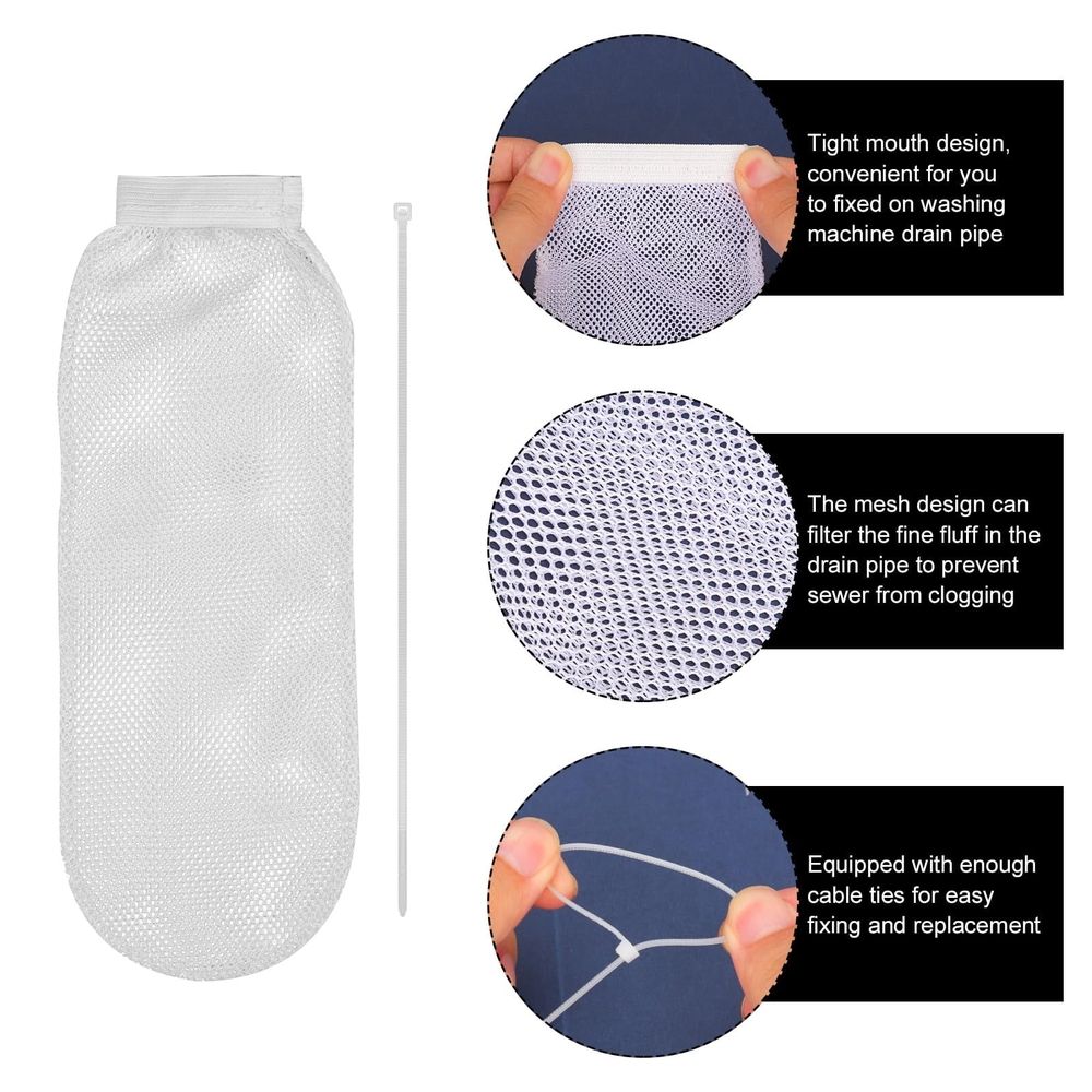 8Pcs Lint Trap for Washing Machine with 24Pcs Cable Ties, Easy and Effective Lint Filtration (White)