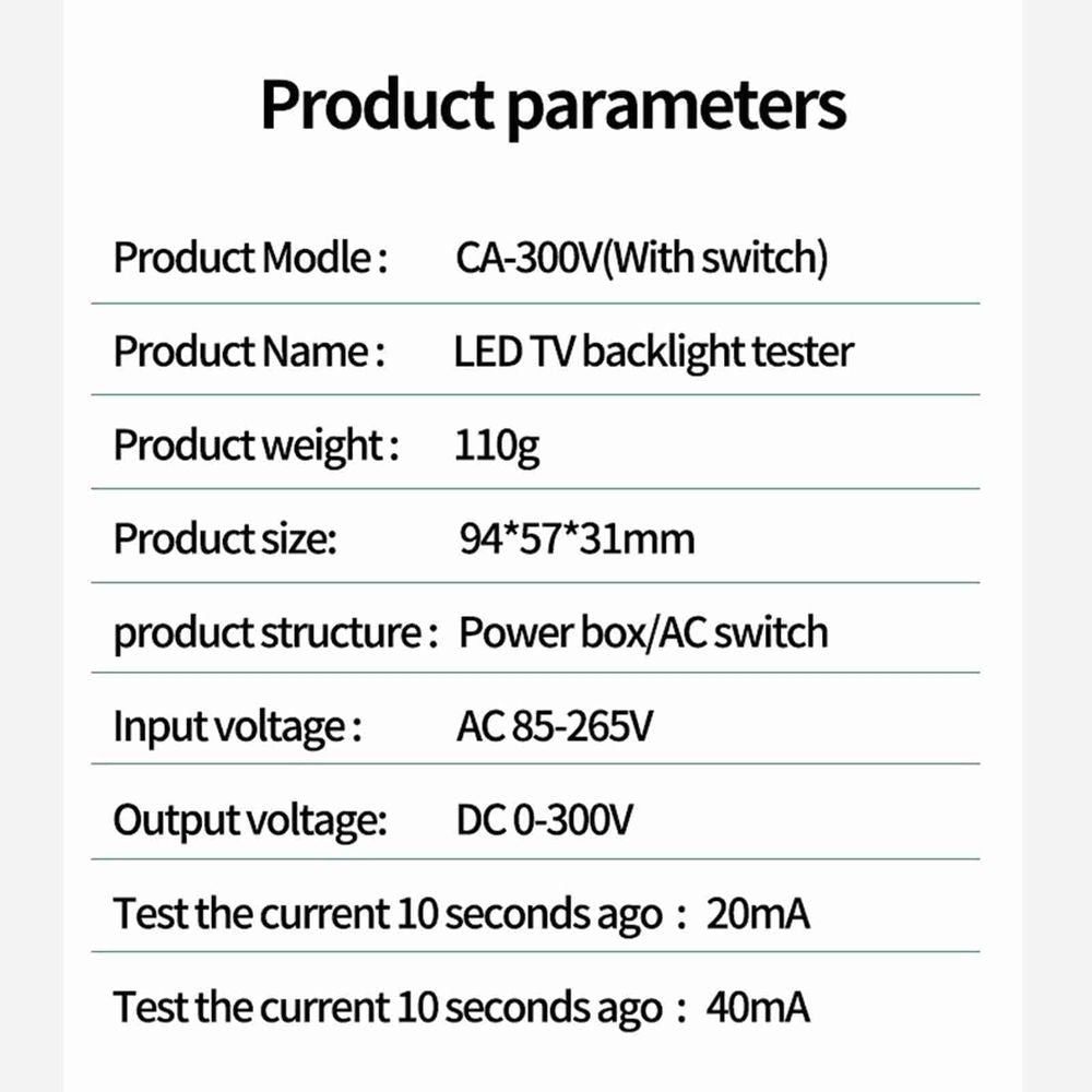 CA-300V Portable LED Lamp Beads Light Bar TV Backlight Tester LED Strips Beads Lamp Board Test Tool Capacitance Diode Voltage Testing with Switch