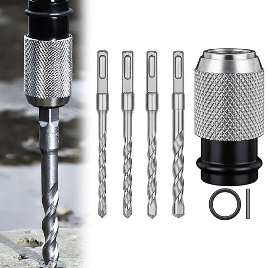 Rotary Hammer Adapter Impact Drill Bits Set, Quick Release Electric Hammer to Drill Converter, Multi-functional Electric Hammer Adapter and 4 Hammers Bits, for Rotary Hammer, Wrench & Impact Driver
