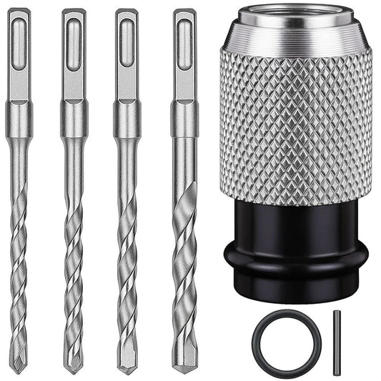 Rotary Hammer Adapter Impact Drill Bits Set, Quick Release Electric Hammer to Drill Converter, Multi-functional Electric Hammer Adapter and 4 Hammers Bits, for Rotary Hammer, Wrench & Impact Driver