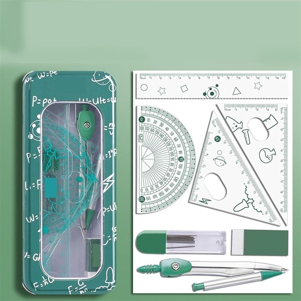 8 Piece Metal Geometry Draft Tool Set Compass Protractor Triangle Ruler For Adult Engineering Sketch Layout