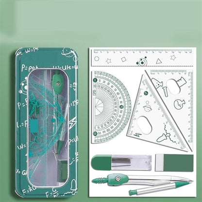 8 Piece Metal Geometry Draft Tool Set Compass Protractor Triangle Ruler For Adult Engineering Sketch Layout