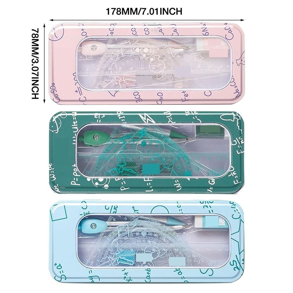 8 Piece Metal Geometry Draft Tool Set Compass Protractor Triangle Ruler For Adult Engineering Sketch Layout