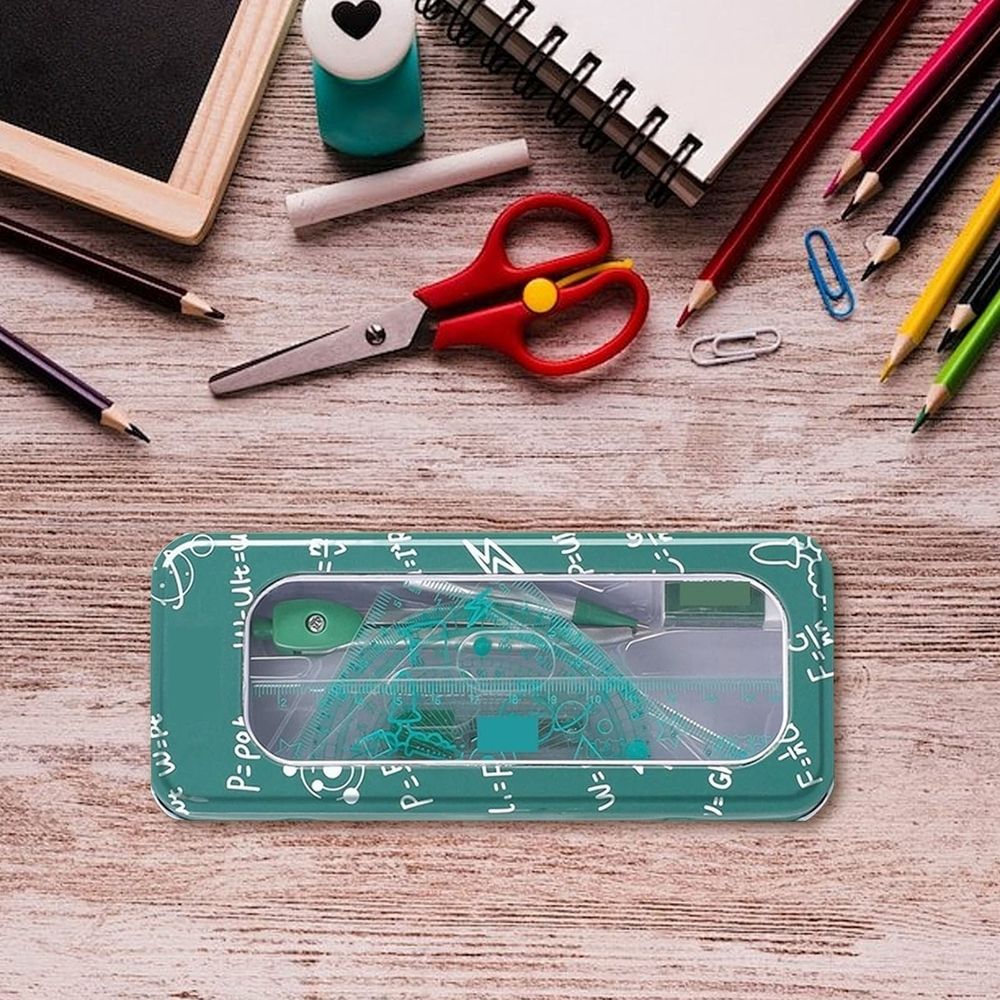8 Piece Metal Geometry Draft Tool Set Compass Protractor Triangle Ruler For Adult Engineering Sketch Layout