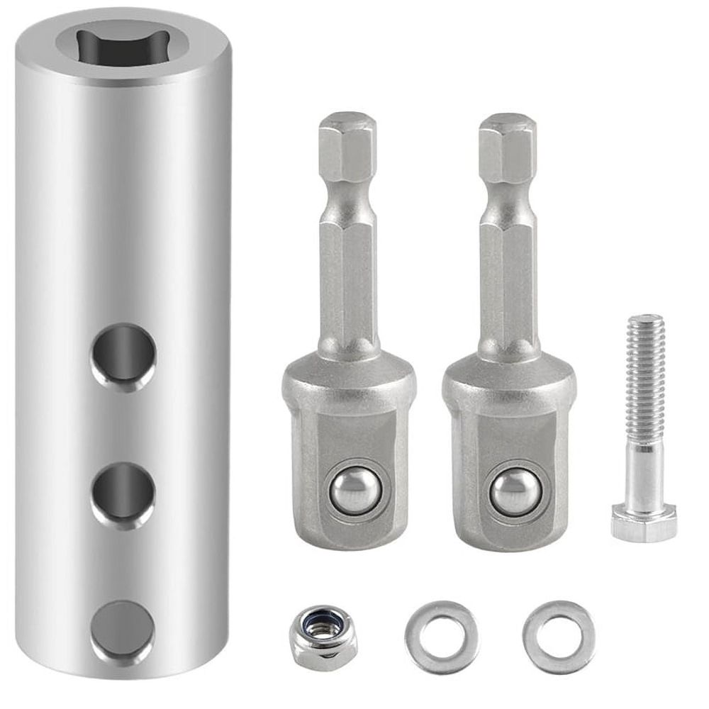 Stainless Steel Trailer Jack Electric Drill Adapter with 2pc 12inch Socket Adapter Bit Compatible with Jack Drive Shaft