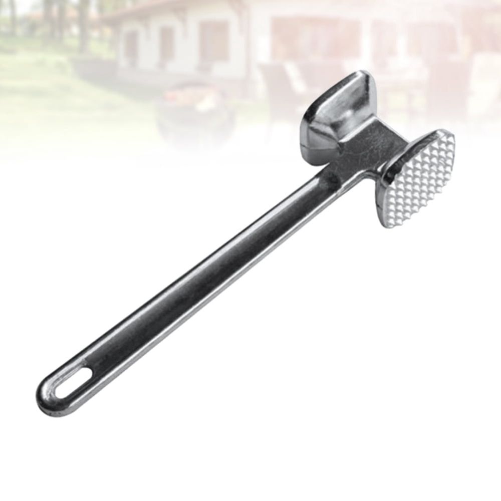 Meat Tenderiser Hammer in Plated Silver for Kitchen with Hanging Ring Handle