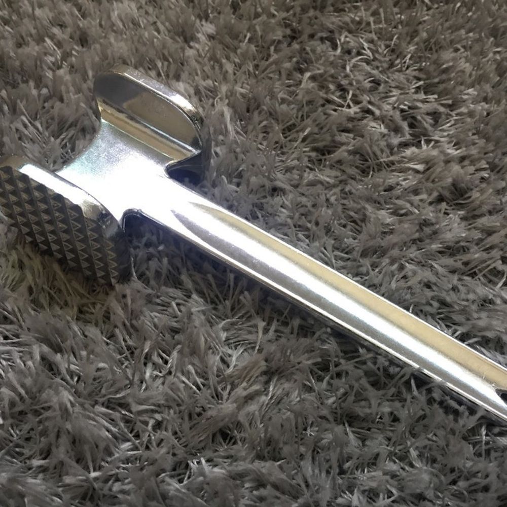 Meat Tenderiser Hammer in Plated Silver for Kitchen with Hanging Ring Handle