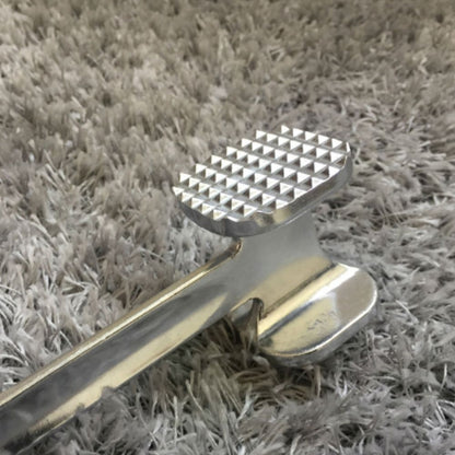 Meat Tenderiser Hammer in Plated Silver for Kitchen with Hanging Ring Handle