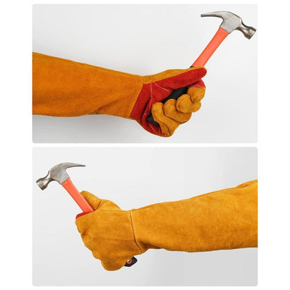 Long Sleeves Leather Welding Gloves Heat and Wear Hand Protectors Fire Boot Tools Gifts,Barbecue Stove Fire Gloves, Puncture Resistant Gloves for Garden and Animal Handling for Welders