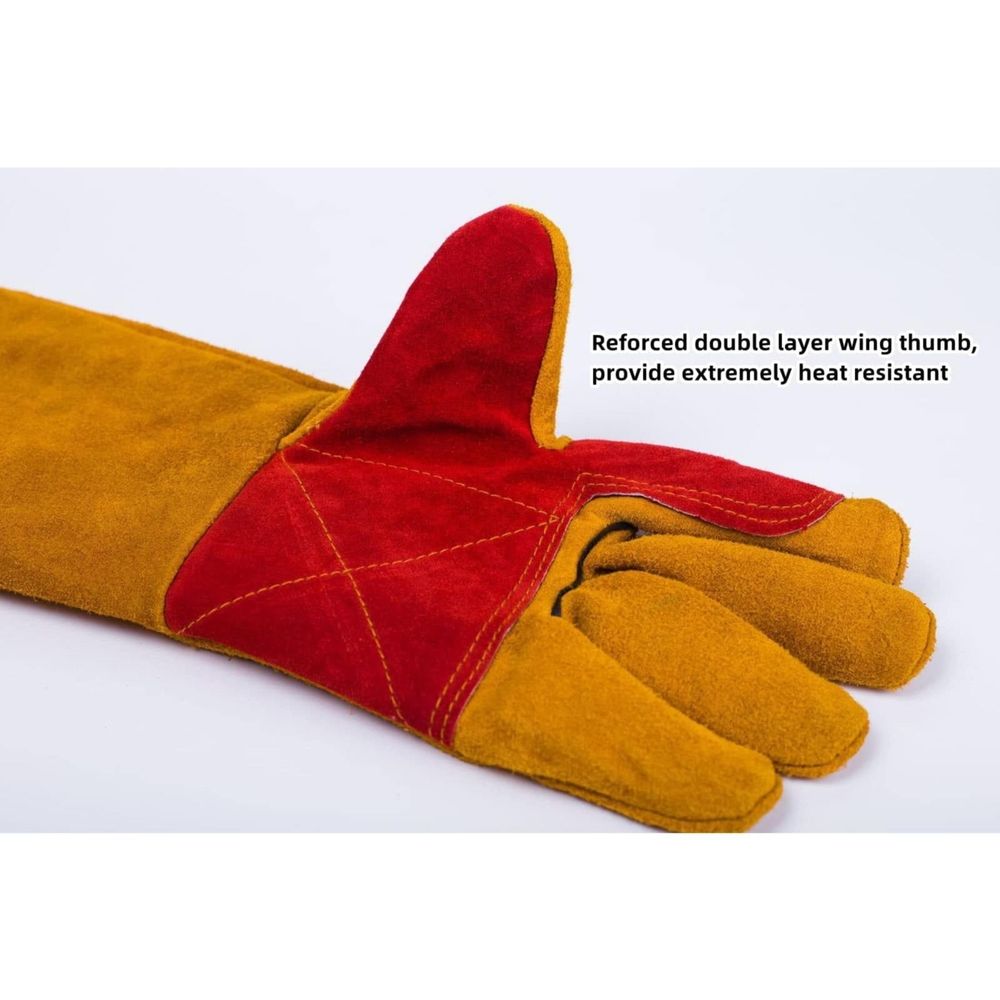 Long Sleeves Leather Welding Gloves Heat and Wear Hand Protectors Fire Boot Tools Gifts,Barbecue Stove Fire Gloves, Puncture Resistant Gloves for Garden and Animal Handling for Welders
