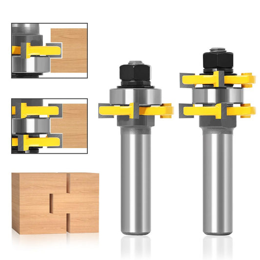 2 pcs Adjustable Tongue and Groove Router Bit Set with 1/2 Inch Shank, Stock Woodworking Cutting Milling Tools