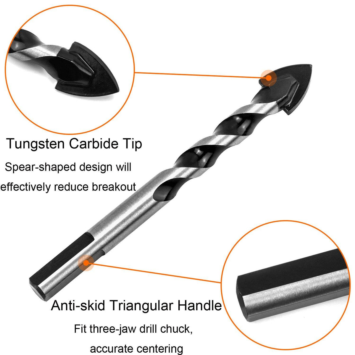 5PCS Concrete Drill Bit Set Masonry Drill Bit Set Professional Carbide Drill Bits Extension Drill Bit Set for Glass, Tile