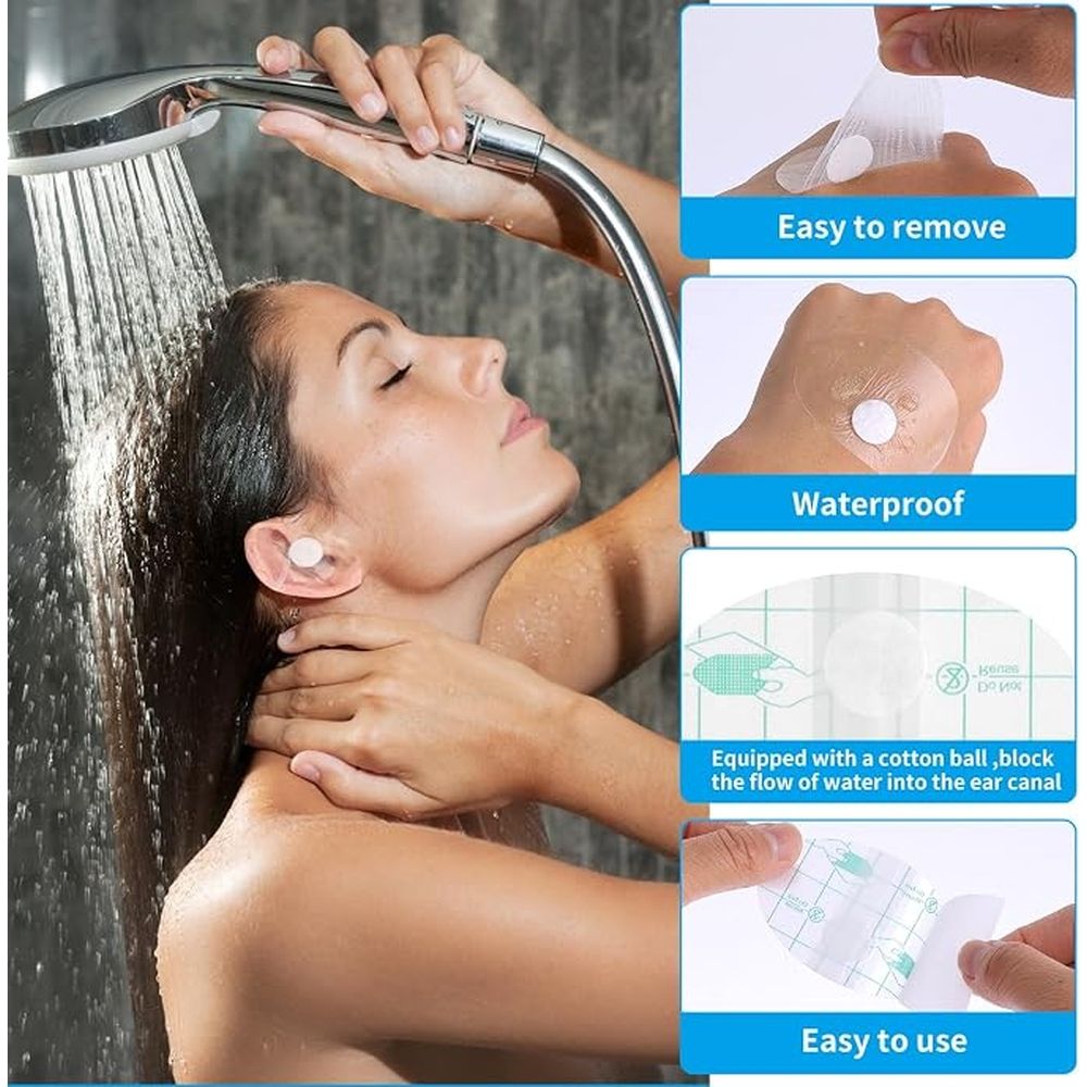 Ear Covers for Shower, 120 Pieces Waterproof Ear Stickers for Adults Ear Covers for Swimming Shower Ear Protectors with Waterproof Cotton Ear Plugs for Shower Surfing Snorkeling and Other Water Sports