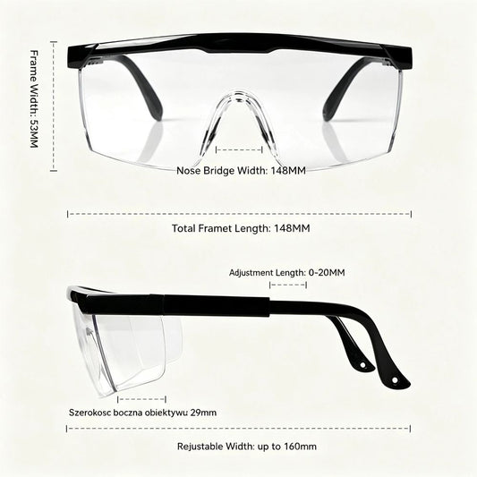 Anti-fog/Anti-splash Clear Lens Safety Glasses for Construction, Laboratory Eye Protection Glasses Black Frame - Transparent