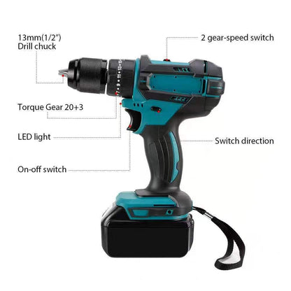 13MM Electric Cordless Screwdriver, High Power Electric Power Screwdriver Cordless Hammer Drill Home DIY Tool Impact Drill