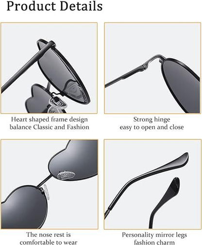 Heart Sunglasses for Women Men Retro Metal Frame Trendy Heart Shaped Glasses Protection Heart Sunglasses for Women Fashion Lovely