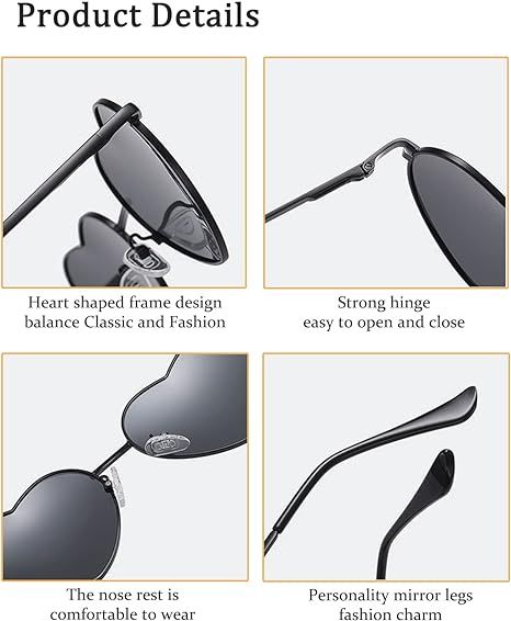 Heart Sunglasses for Women Men Retro Metal Frame Trendy Heart Shaped Glasses Protection Heart Sunglasses for Women Fashion Lovely