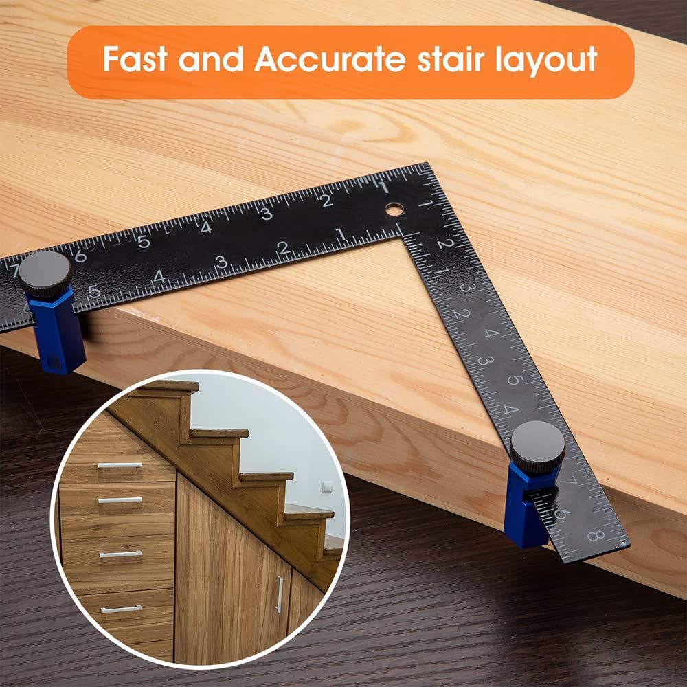 Tall Stair Gauges for Framing Square with Holder and Carabiner Stair Stringer Layout Knobs Tool for Carpentry ,Circular Saw (Blue)