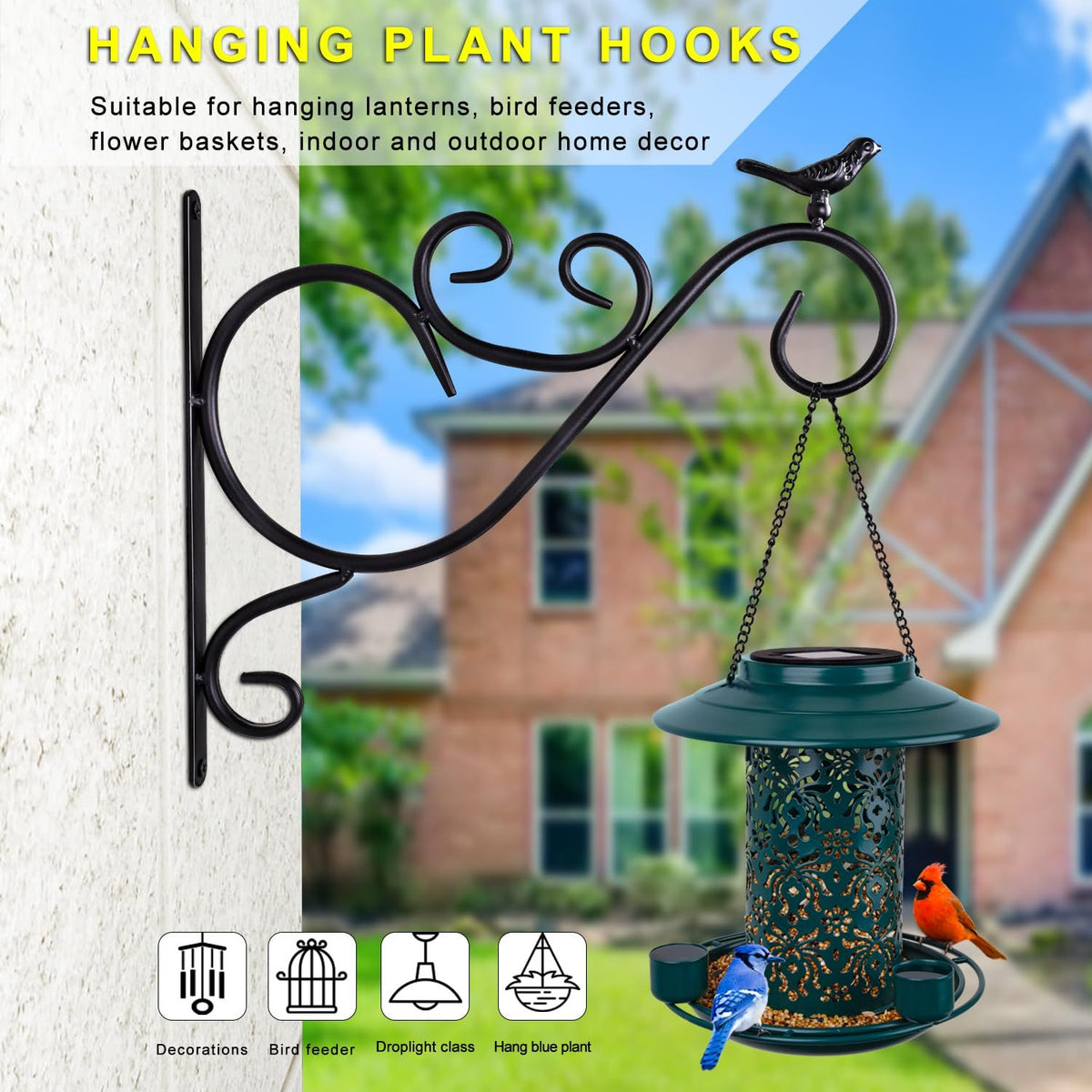 Plant Hook for Hanging Outdoor Inch 2 Pack, Wall Hooks for Hanging Plant Bracket, Black Metal Plant Hangers Outdoor , Potted
