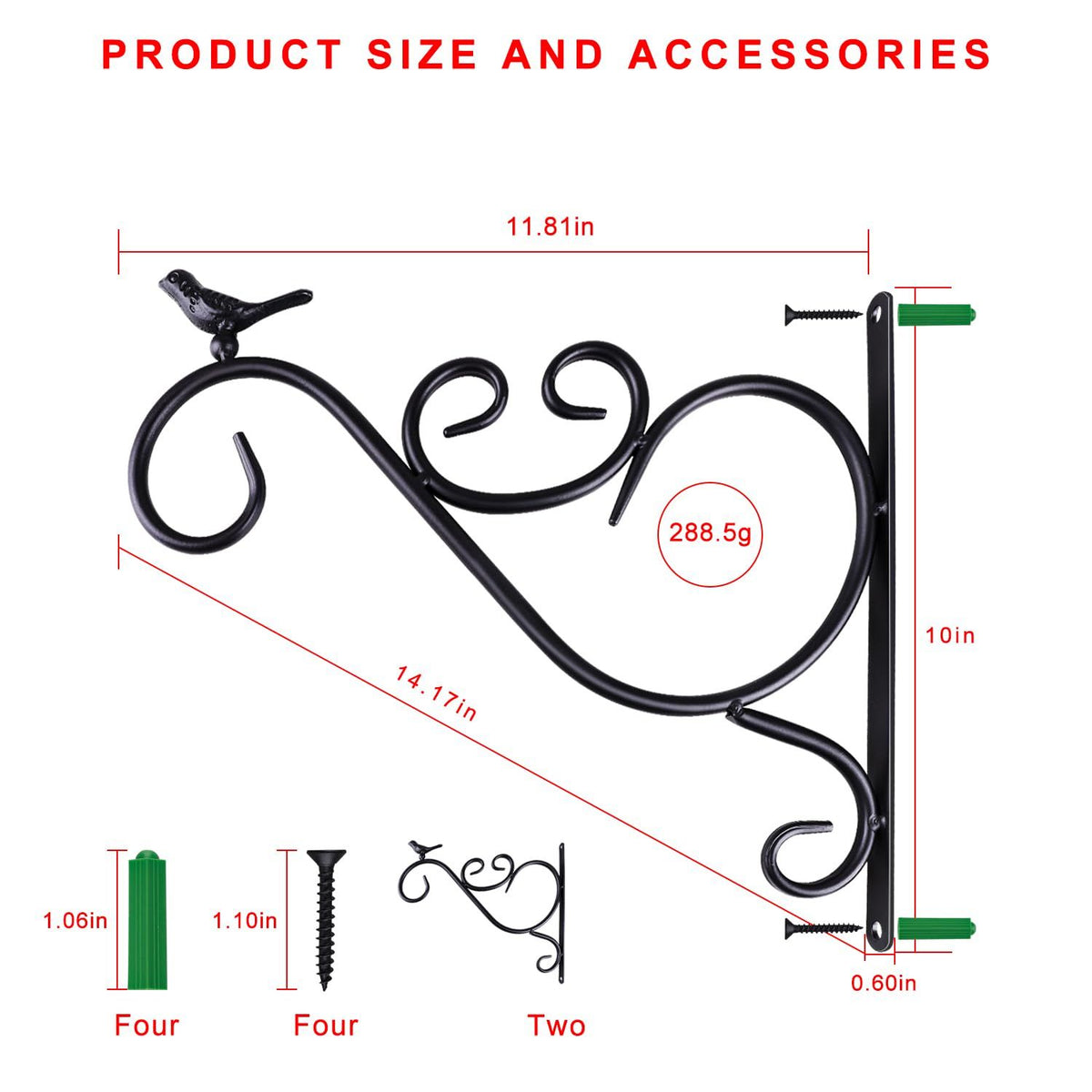Plant Hook for Hanging Outdoor Inch 2 Pack, Wall Hooks for Hanging Plant Bracket, Black Metal Plant Hangers Outdoor , Potted