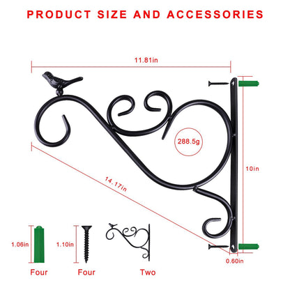 Plant Hook for Hanging Outdoor Inch 2 Pack, Wall Hooks for Hanging Plant Bracket, Black Metal Plant Hangers Outdoor , Potted