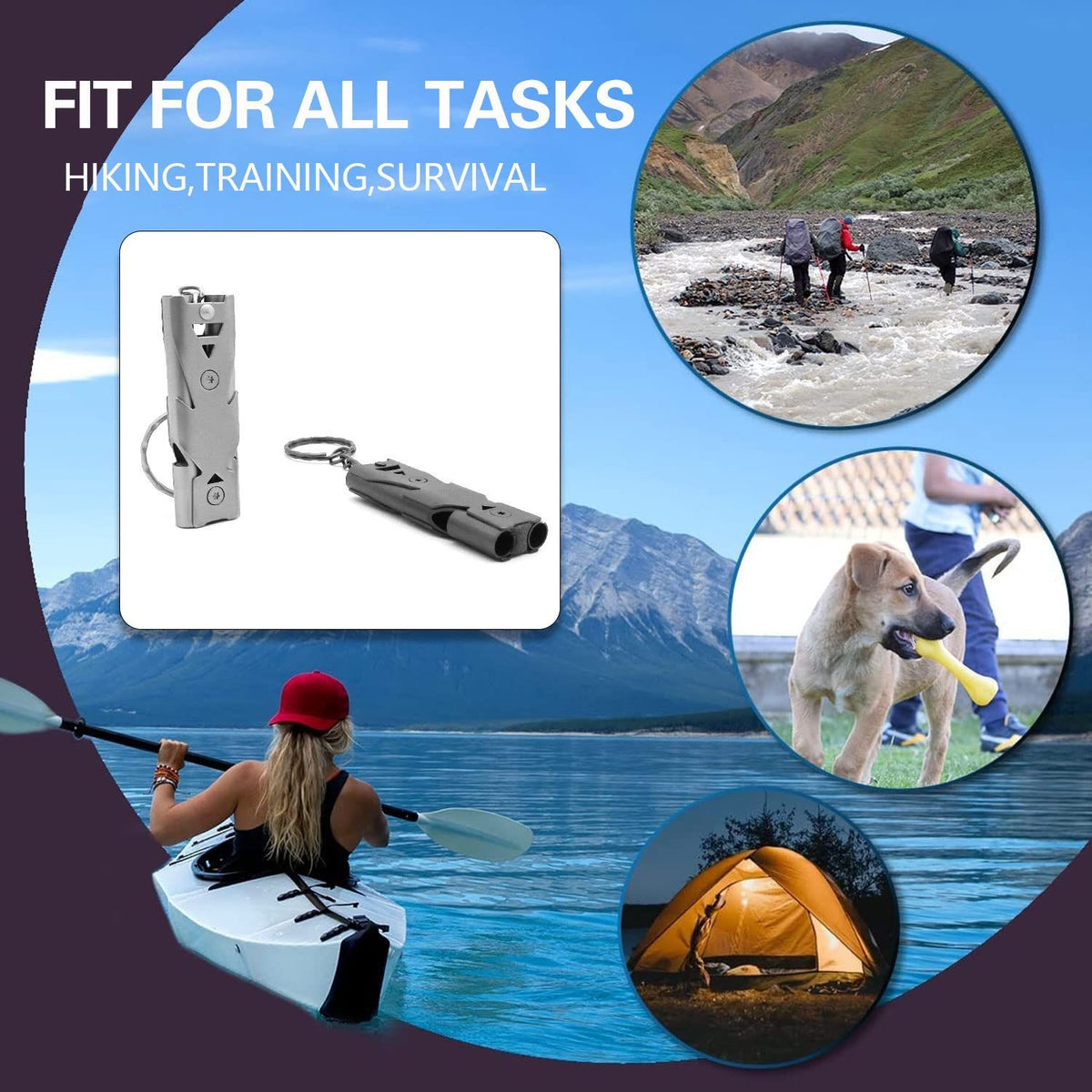2 Pcs Emergency Whistle, Outdoor Double Tube Survival Whistle, Stainless Steel Safety Whistle for Outdoor, Sports, Survival