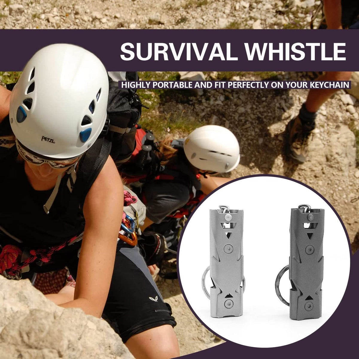 2 Pcs Emergency Whistle, Outdoor Double Tube Survival Whistle, Stainless Steel Safety Whistle for Outdoor, Sports, Survival