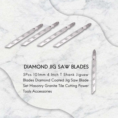 5pcs  T Shank Jigsaw Blades Diamond Coated Jig Saw Blade Set Masonry Granite Tile Cutting Power Tools Accessories