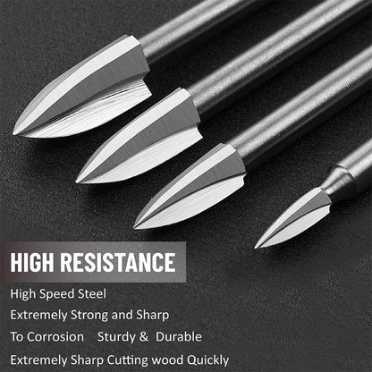 Wood Carving Tools for Rotary Tool, 5 PCS HSS Woodworking Tools Engraving Drill Bit Set Wood Crafts Grinding Tool Universal