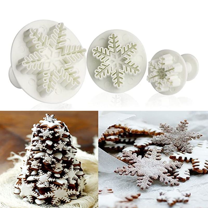 Set 3pcs Embossing Tool Snowflake Cutters for Cake Decorating Mini Plunger Mini Cookies Snowflake Cutter Plunger Snowflake