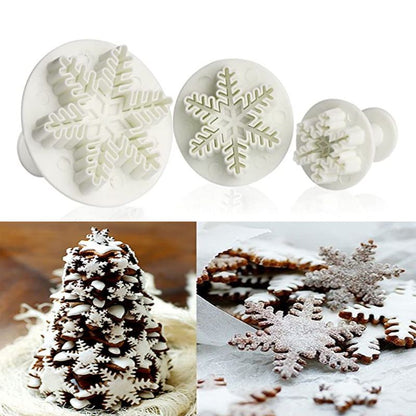 Set 3pcs Embossing Tool Snowflake Cutters for Cake Decorating Mini Plunger Mini Cookies Snowflake Cutter Plunger Snowflake