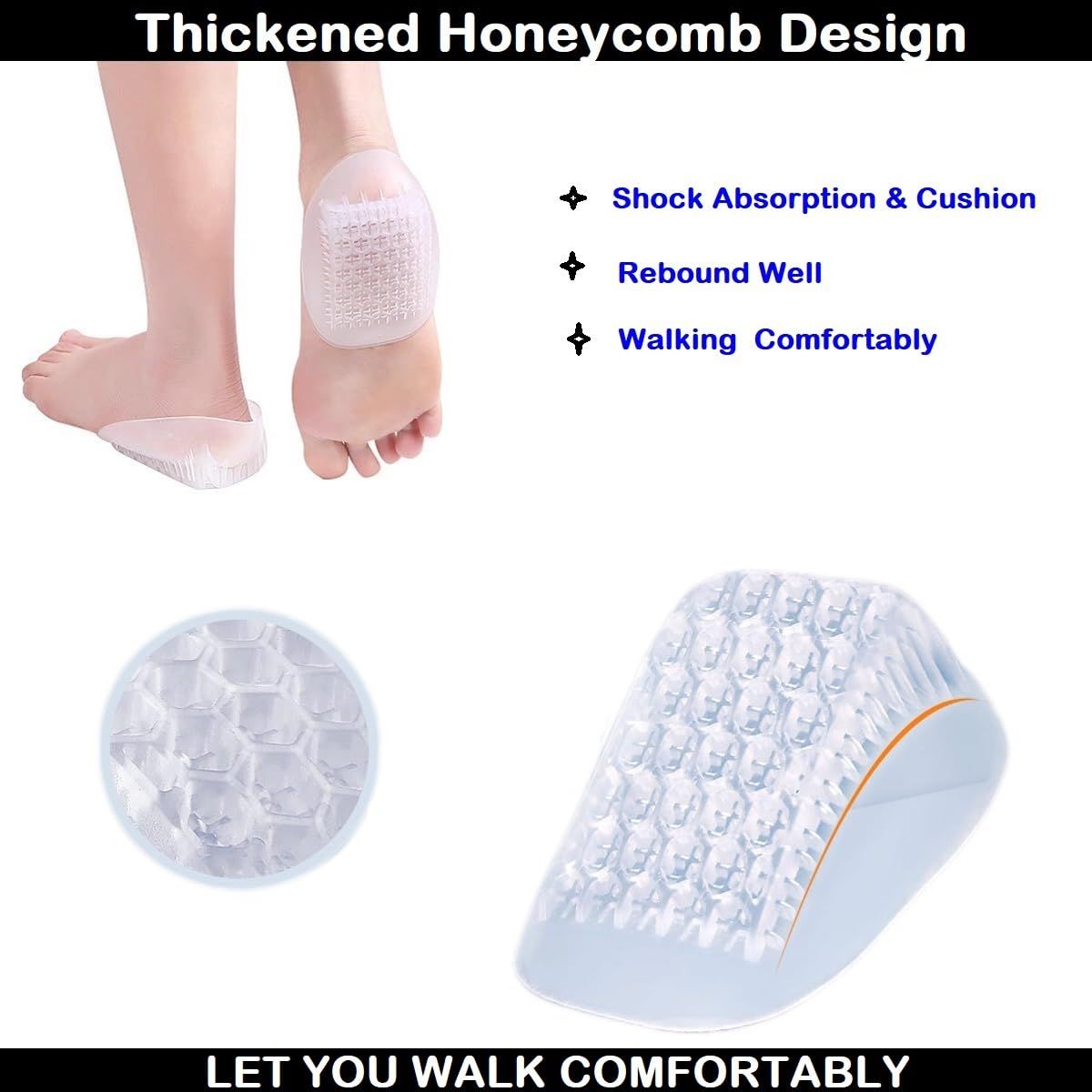 Heavy Duty Gel Heel Cups, Cushion Insert for Shock Absorption, Plantar Fasciitis, Disease and Heel Pain Relief (2 Pairs)