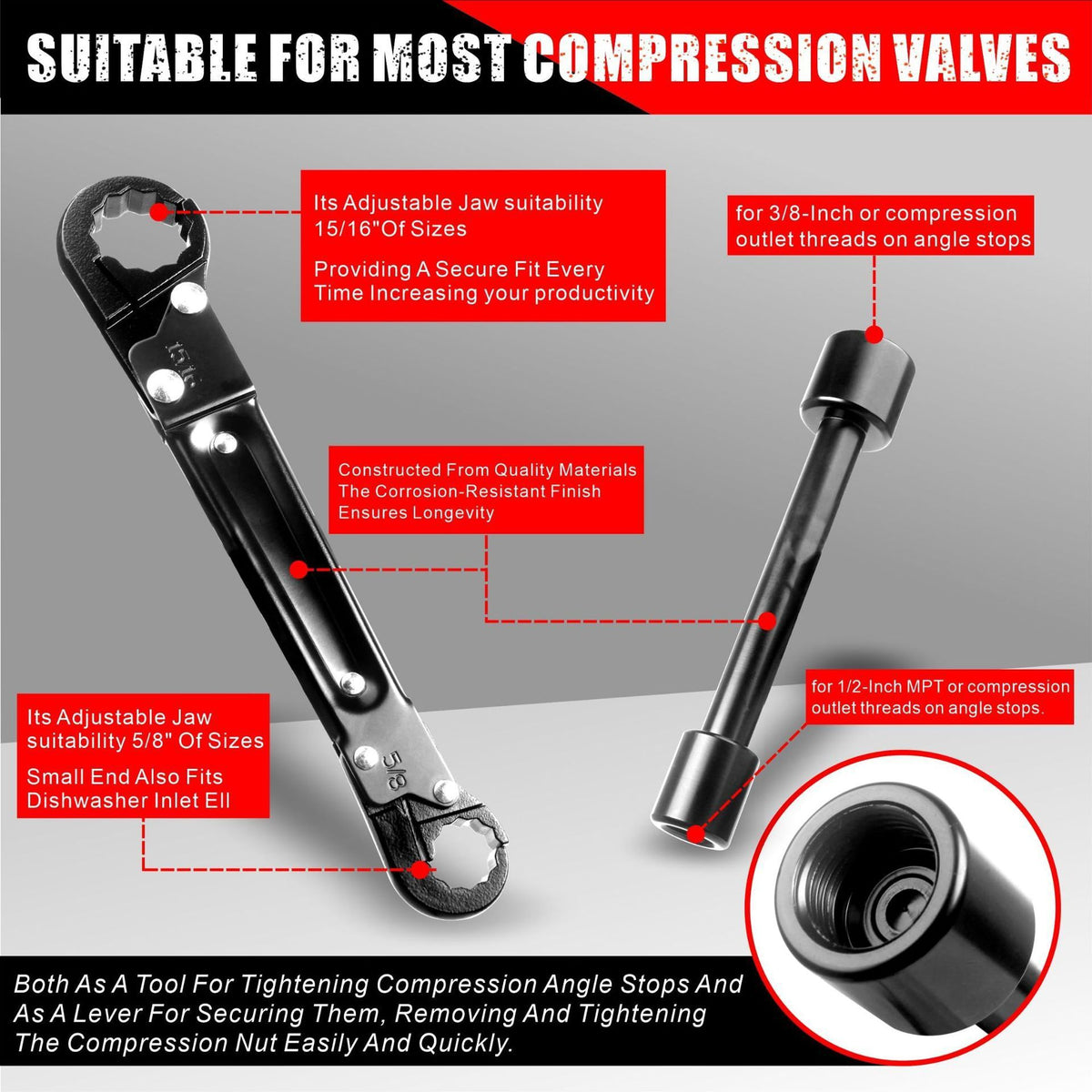 Plumbing Tools, Dual Wrench Kit,Angle Stop Wrench, Plumbing Wrench. Professional Plumbing Toolset For Easy Angle Stop