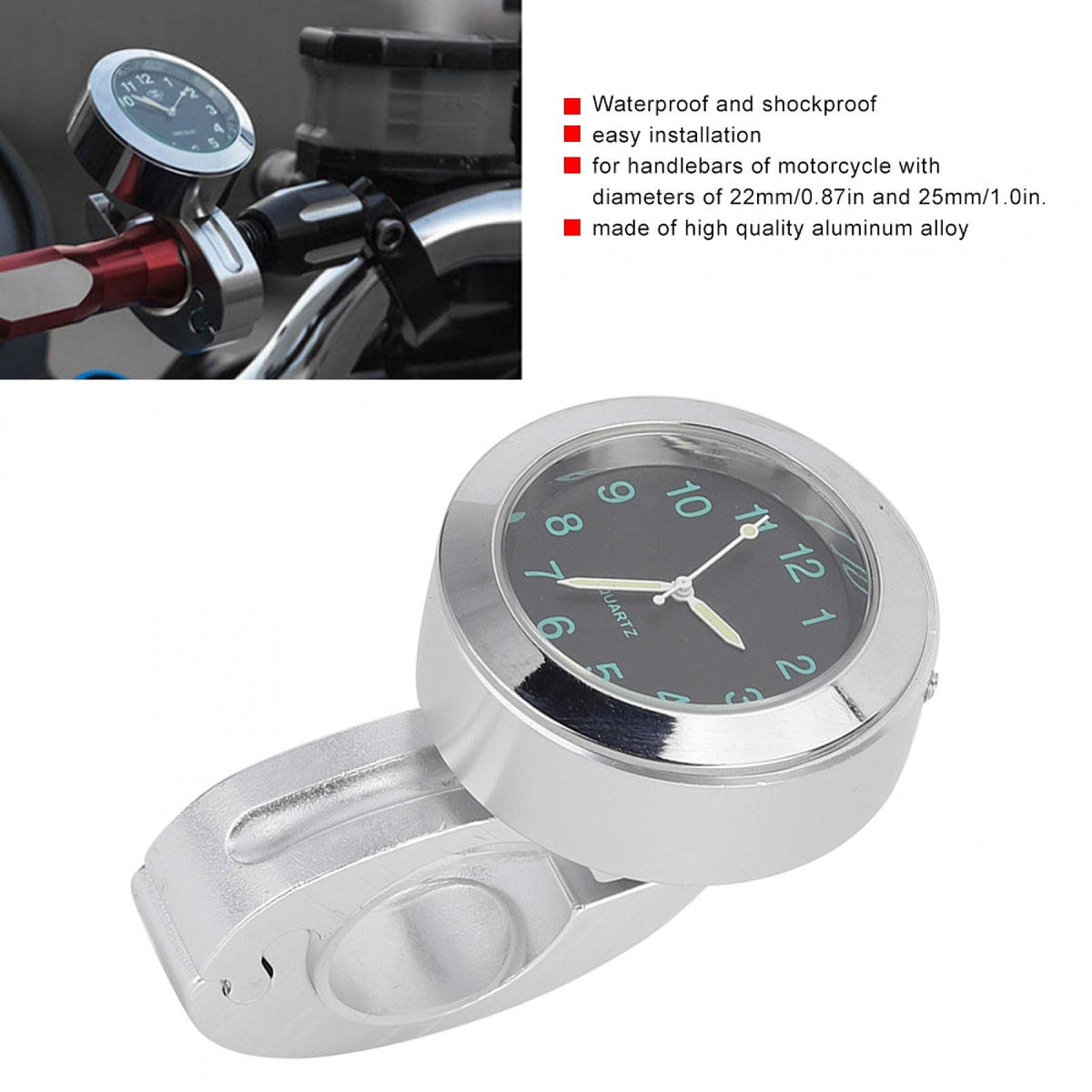 Motorcycle Handlebar Dial Clock Watch Waterproof Shockproof for Clock Watch Handlebar Watch Handlebar Clock Motorcycle Handlebar