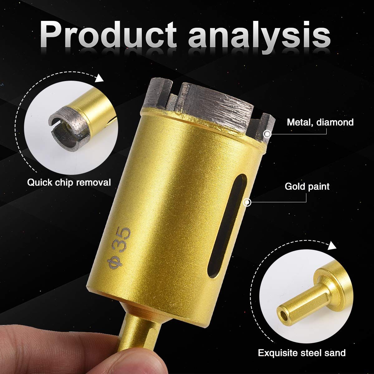 35mm Dia Diamond Hole Saw Drill Bit, Slate Porcelain Marble Hollow Core Drill Bit for Glass, Ceramic, Porcelain