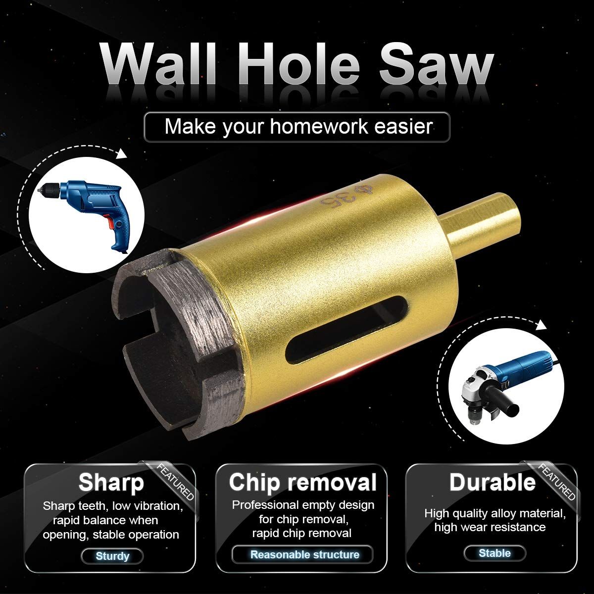 35mm Dia Diamond Hole Saw Drill Bit, Slate Porcelain Marble Hollow Core Drill Bit for Glass, Ceramic, Porcelain