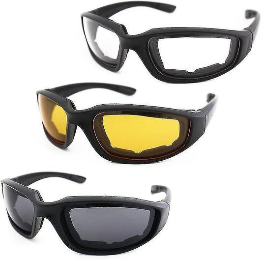3 Pair Motorcycle Riding Glasses Padding Goggles UV Protection Dustproof Windproof Motorcycle Sunglasses for Outdoor Actives