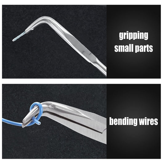 10-Inch Long Reach Bent Nose Pliers with Serrated Jaws 90 Degree Angled Needle Nose Plier Angled Pliers, Long Reach Plier