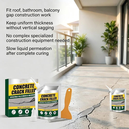 Waterproof Concrete Crack Filler & Sealant, 100G Adhesive Repair Compound with Precision Nozzle & Scraper, for Driveway Patio Sidewalk Foundation Concrete Surface