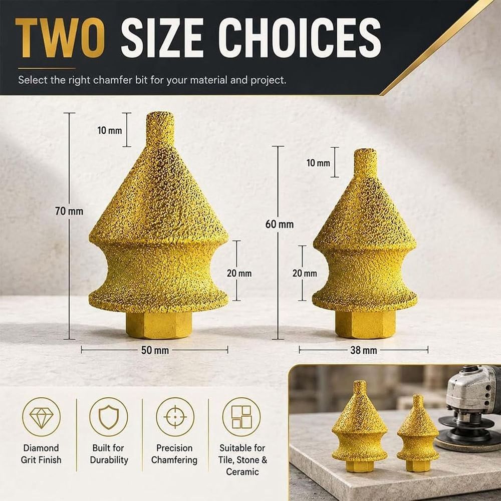 Diamond Chamfering Bit for Angle Grinder, Multi Diamond, Drill Bits Universal Fit, 4-in-1 Chamfer Tool with M10 Stone Marble Stone, Smooth Edge Chamfering, Hole Enlarging