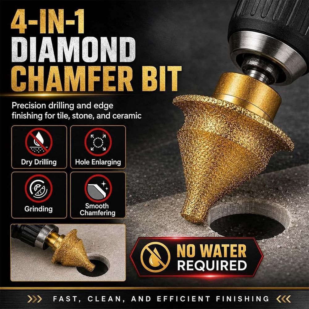 Diamond Chamfering Bit for Angle Grinder, Multi Diamond, Drill Bits Universal Fit, 4-in-1 Chamfer Tool with M10 Stone Marble Stone, Smooth Edge Chamfering, Hole Enlarging