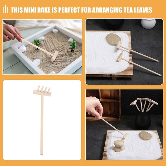 Small Garden Rake Zen Sandbox Sand Rake Bamboo 7pcs
